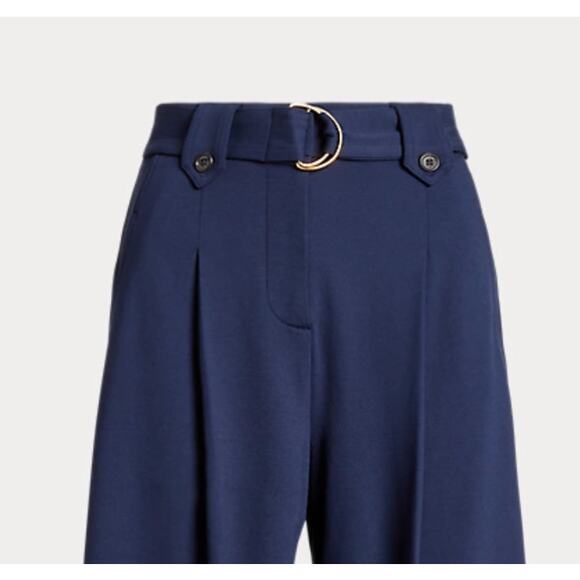 Ralph Lauren Belted Pleated Ponte Cropped Pant | Womens M, Navy Blue NEW $165 - Picture 4 of 7